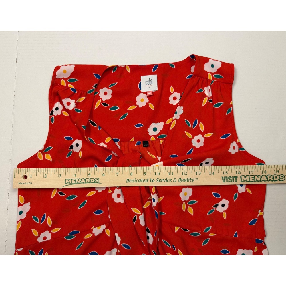 Cabi Sleeveless Blouse Floral Small Red Front Tie V-Neck Casual Top - Picture 5 of 7